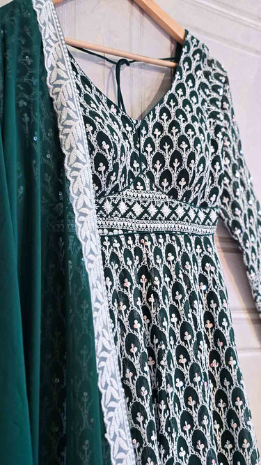 Green Motif Anarkali with Chudidar and Shawl