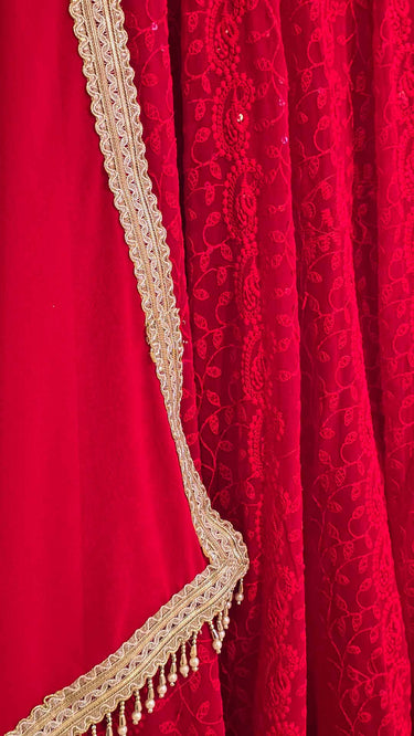 Red Paisley Chikankari Anarkali Suit