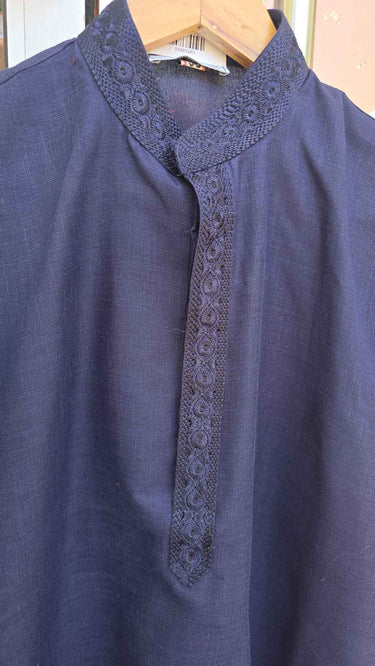 Mens Cotton Kurta in Navy Blue