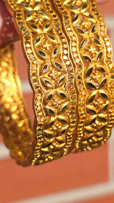 Gold Imitation Bangle Set with Floral Motifs