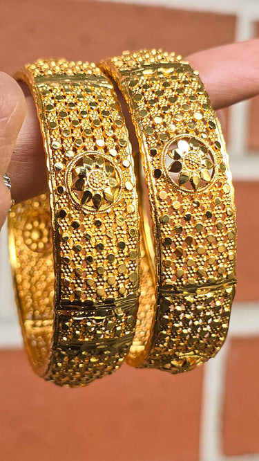 Gold Imitation Bangle Set with Intricate Embroidery