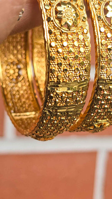 Gold Imitation Bangle Set with Intricate Embroidery