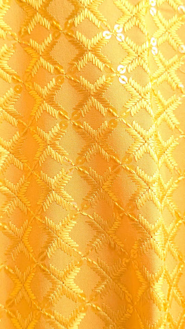 Rayon Chikankari Kurta Pajama for Boys in Yellow