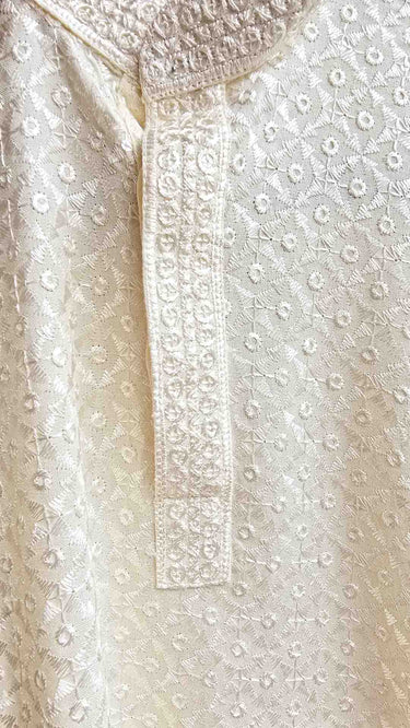 Cream Rayon Chikankari Kurta Pajama for Boys