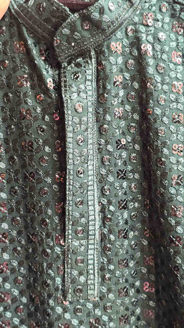 Green Chikankari Kurta Pajama for Boys