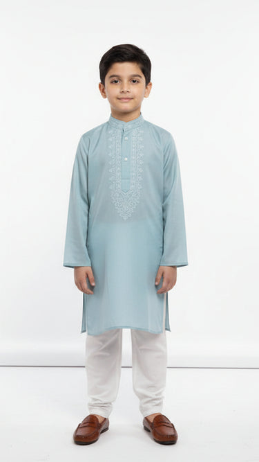 Silk Cotton Handembroidered Kurta Pajama for Boys