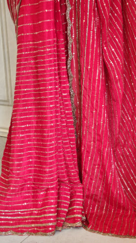 Red metal work fendi saree