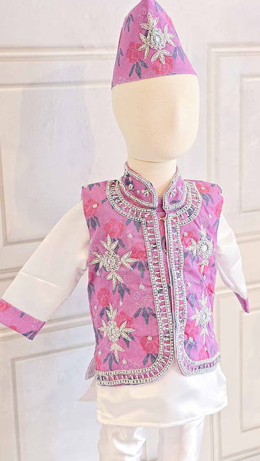 Baby Boy Dhaka Hand Embroidered with Topi and Jutti