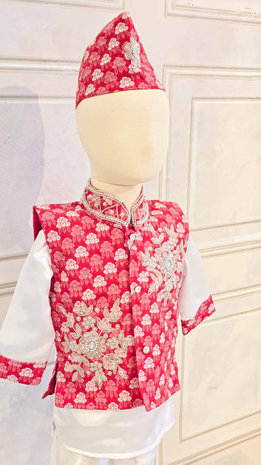 Baby Boy Dhaka Hand Embroidered with Topi and Jutti