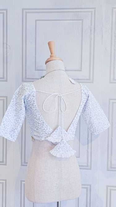 White & Silver Half Sleeves Thread and Sequin Blouse