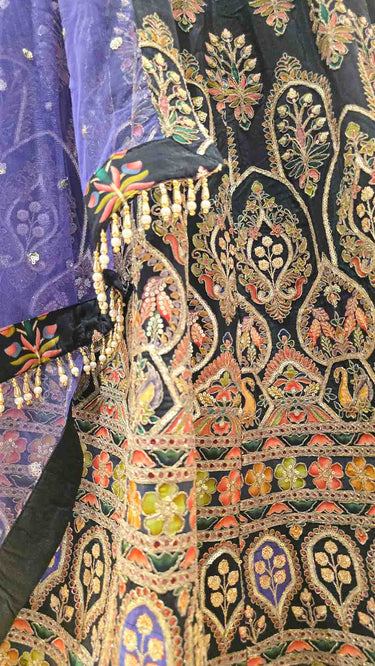 Black Crepe Position Print Lehenga