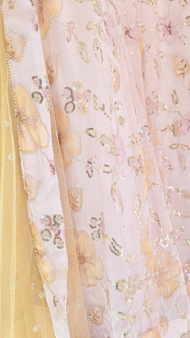 Multicolor Yellow Floral Handwork Lehenga with Contrast Shawl