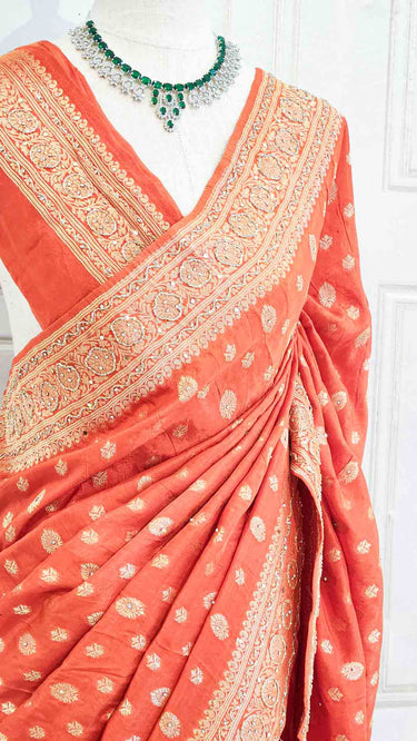Butti Hand Embroidered Dola Silk Saree