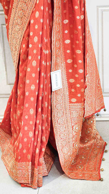Butti Hand Embroidered Dola Silk Saree