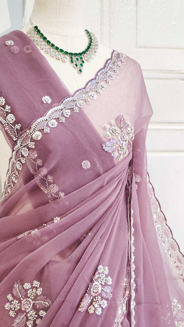 Leaf Handwork Chiffon Saree