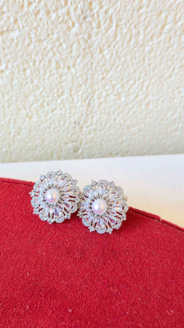 American Diamond & Pearl Necklace with Earrings