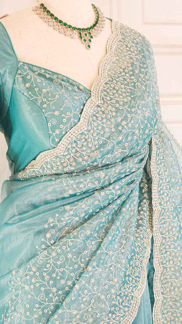 Organza Pastel Saree with Zari Jaalwork