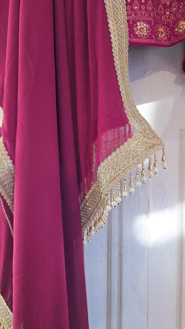 Maroon Sequin Embroidered Sleeveless Sarara Suit