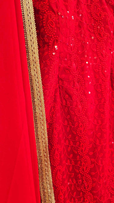 Red Chikankari Sleeveless Sarara Suit