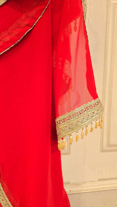 Red Chikankari Sleeveless Sarara Suit