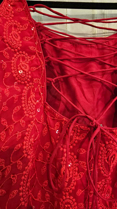 Red Chikankari Sleeveless Sarara Suit