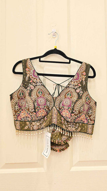 Green Ombre Position Print Lehenga with Contrast Pink Shawl