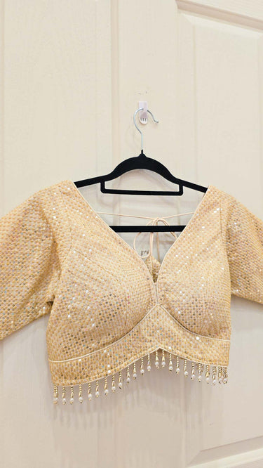 Golden Belt Style Half Sleeves Sequin Blouse