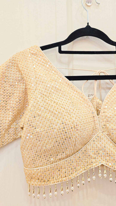 Golden Belt Style Half Sleeves Sequin Blouse