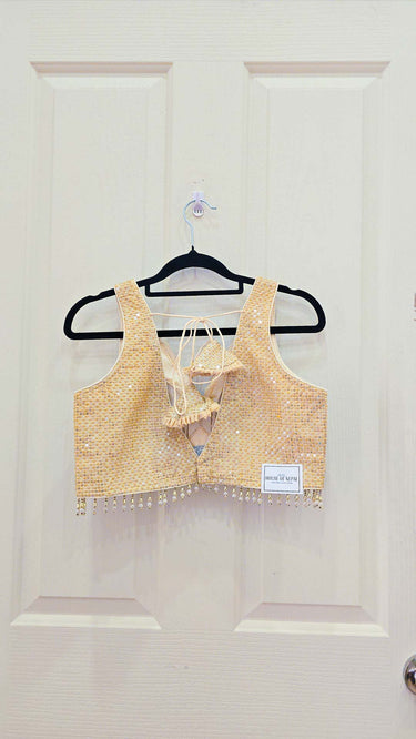 Golden Belt Style Sleeveless Sequin Blouse