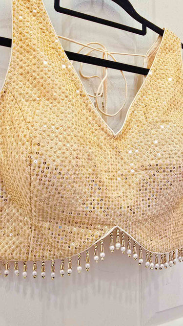 Golden Sleeveless Thread and Sequin Blouse