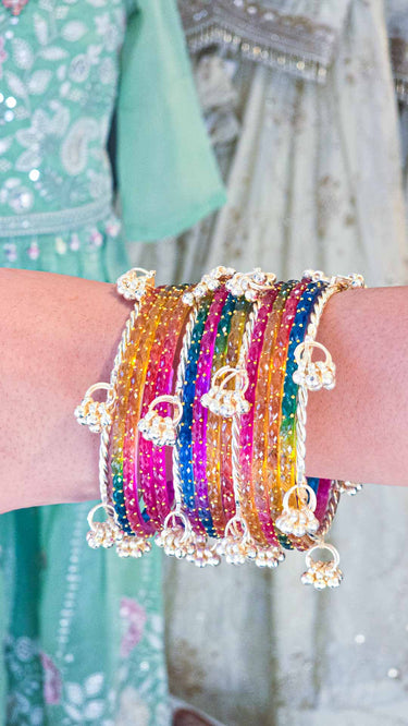 Kashmiri Glass Bangles with Metal Ghungroo