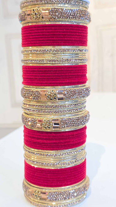 Red Bridal Velvet Bangles with Swarovski Kada