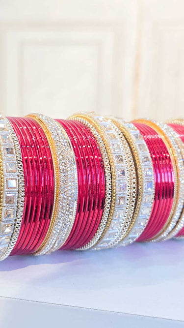 Red Bridal Bangles with Swarovski Kada