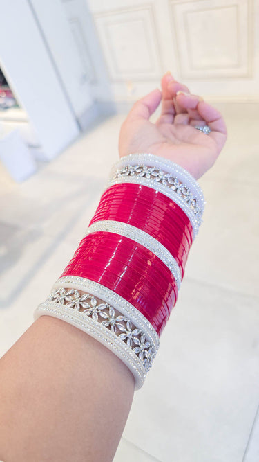 Red Bridal Bangles with Swarovski Stone Kada