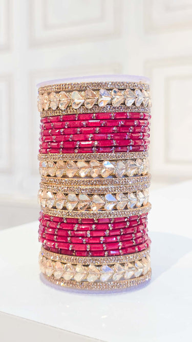 Red Bridal Glass Bangles with Swarovski Stone Kada