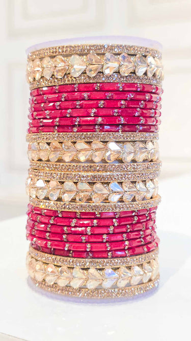 Red Bridal Glass Bangles with Swarovski Stone Kada