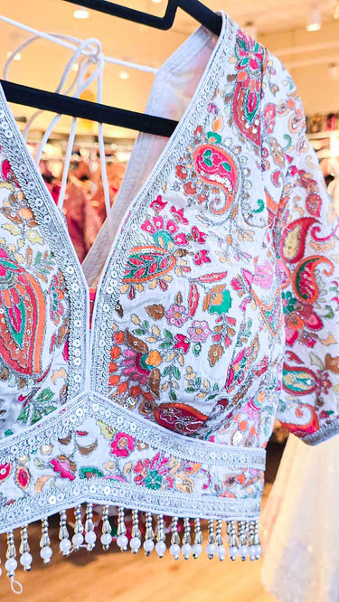 Multicolor Half Sleeve Paisley Blouse in Cream
