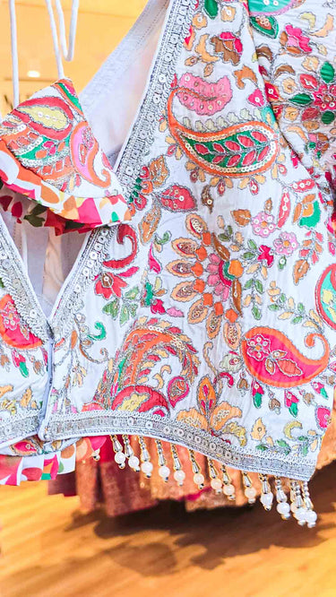 Multicolor Half Sleeve Paisley Blouse in Cream