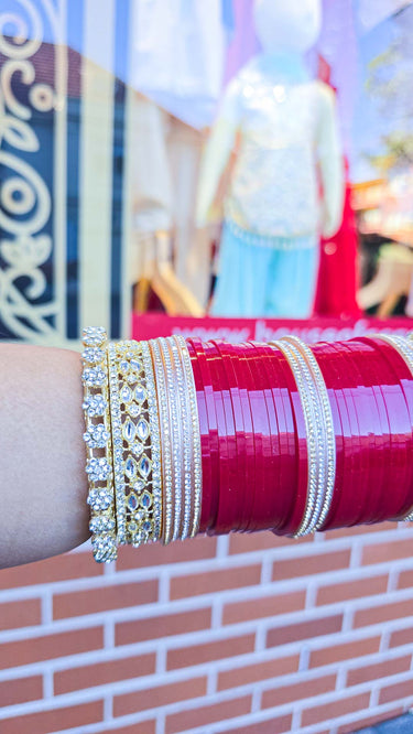 Red Bridal Bangles with Swarovski Stone Kada