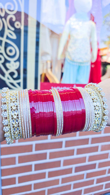Red Bridal Bangles with Swarovski Stone Kada