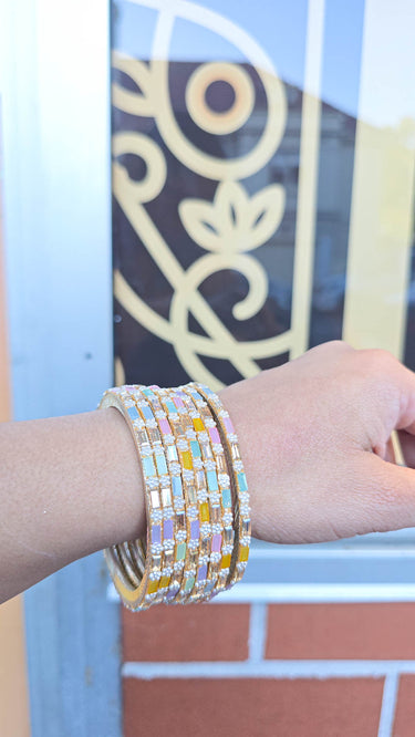 Multi Color Glass Bangles with Swarovski Stones and Pearls