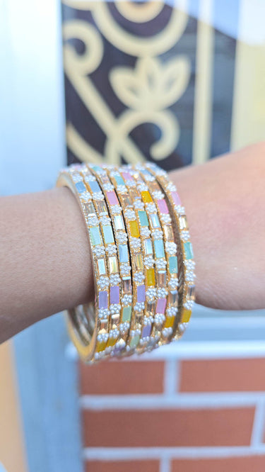 Multi Color Glass Bangles with Swarovski Stones and Pearls
