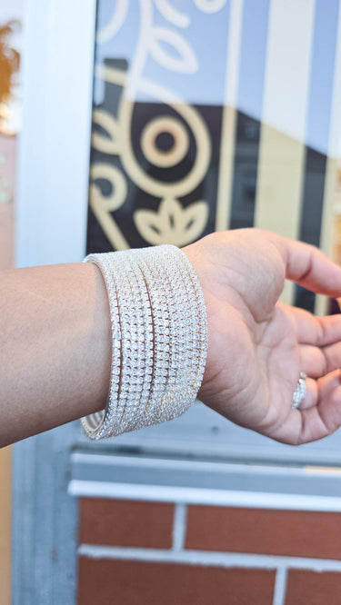 Silver Swarovski Stone Metal Bangles