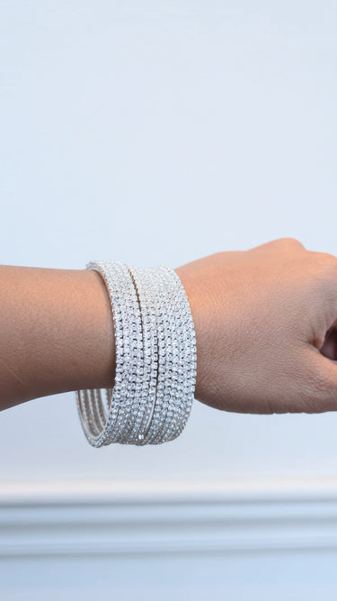 Silver Swarovski Stone Metal Bangles