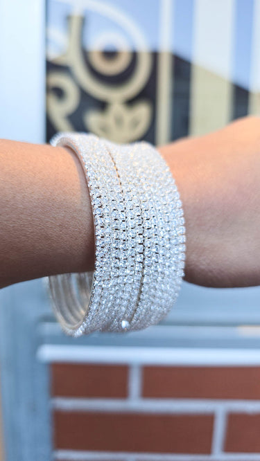 Silver Swarovski Stone Metal Bangles