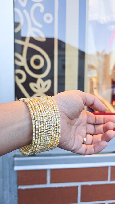 Gold Swarovski Stone Metal Bangles