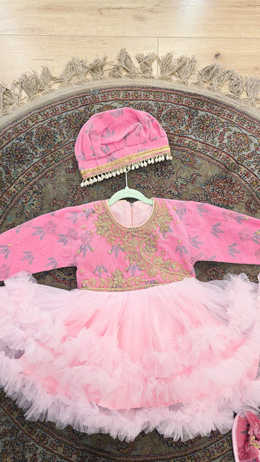 Dhaka Tulle Silver Handwork Pasni Frock for Baby Girl