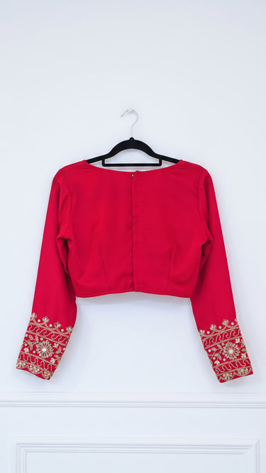 Crepe Silk Handembroidered Full Sleeves Blouse in High Neckline