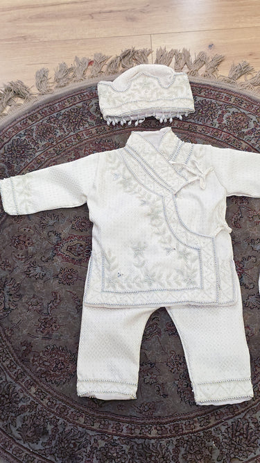 White Hand Embroidered Brocade Traditional Pasni Dress