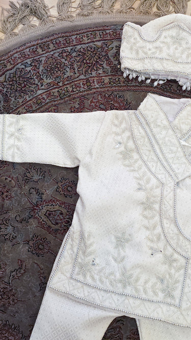 White Hand Embroidered Brocade Traditional Pasni Dress